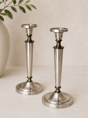 Restoration Hardware Northend Taper Pair of 2 Silver Brass Candle Stick Holders